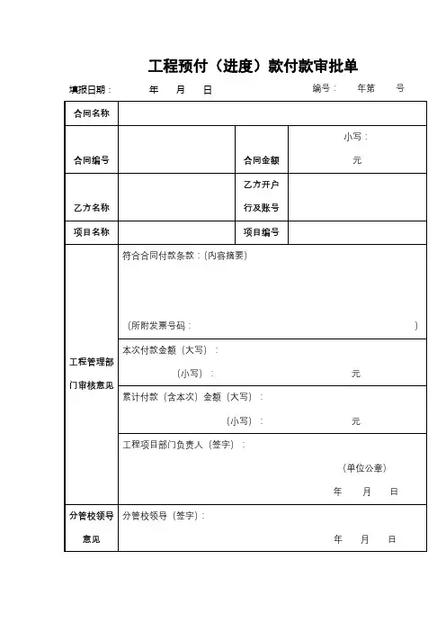 工程预付(进度)款付款审批单【模板】