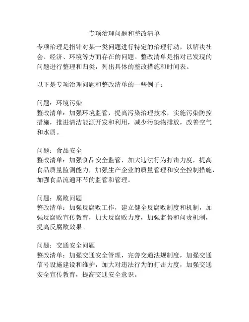 专项治理问题和整改清单