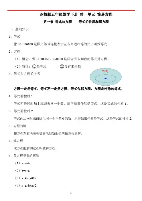 五年级数学下册简易方程详细笔记
