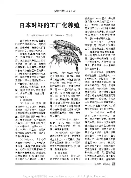 日本对虾的工厂化养殖