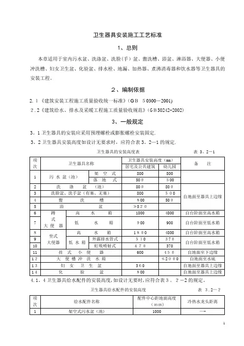 卫生器具安装施工工艺标准