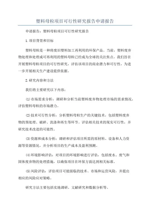 塑料母粒项目可行性研究报告申请报告