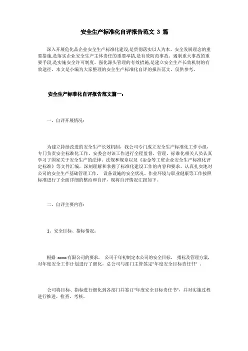 安全生产标准化自评报告范文3篇