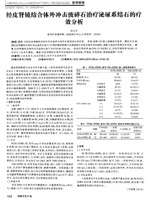 经皮肾镜结合体外冲击波碎石治疗泌尿系结石的疗效分析
