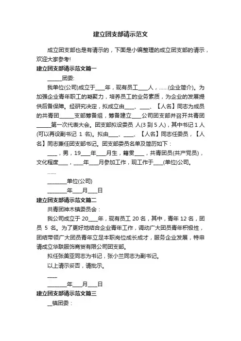 建立团支部请示范文