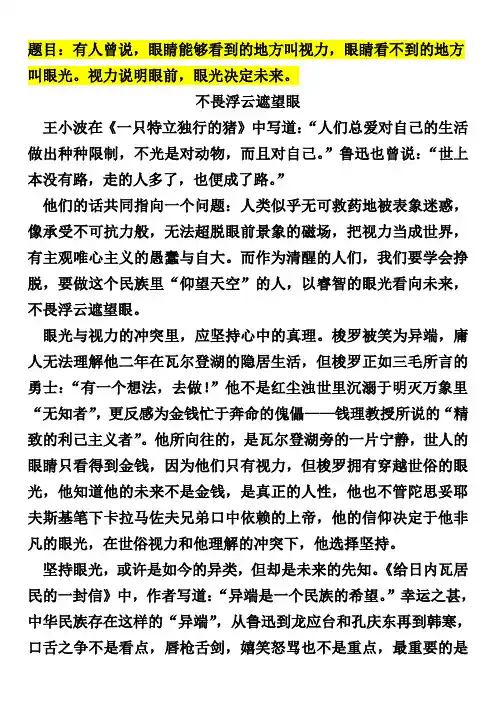 “眼光”考场作文