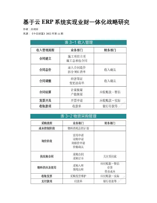 基于云ERP系统实现业财一体化战略研究
