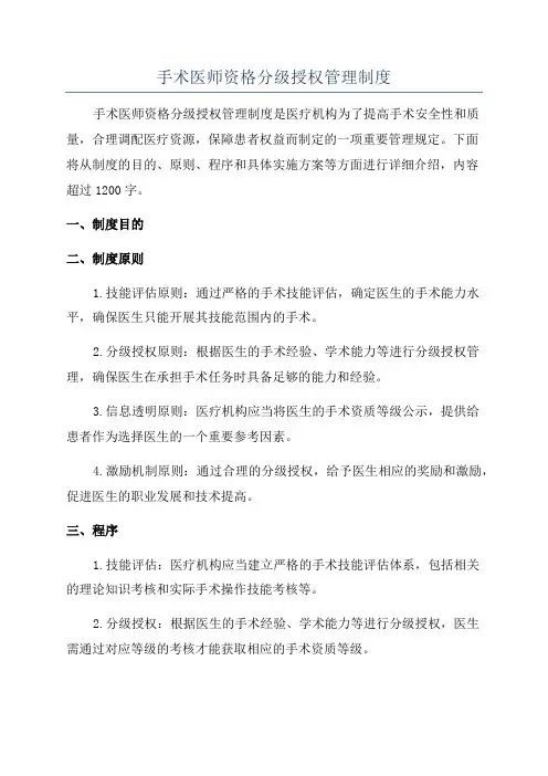 手术医师资格分级授权管理制度