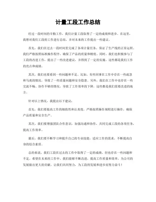 计量工段工作总结