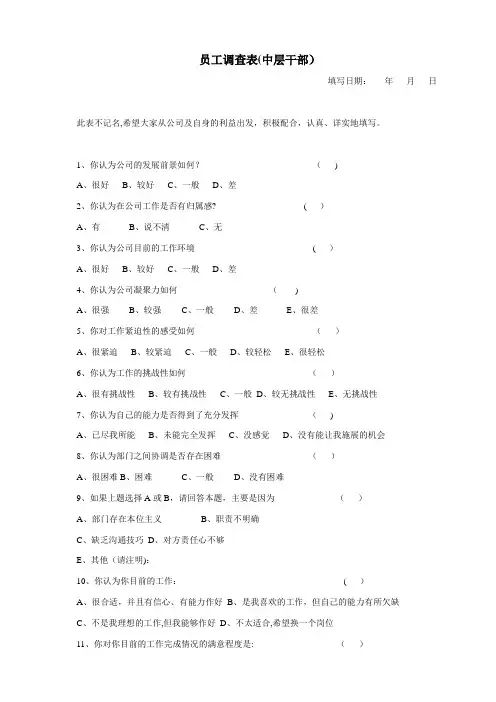 调查问卷(中层管理人员)