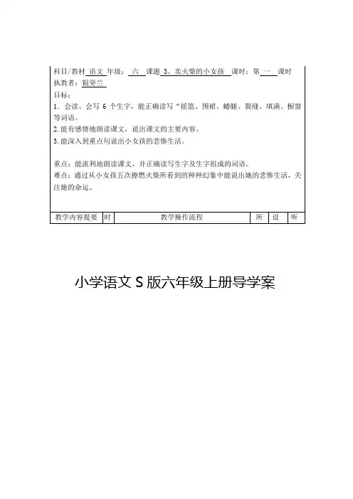 卖火柴的小女孩 导学案