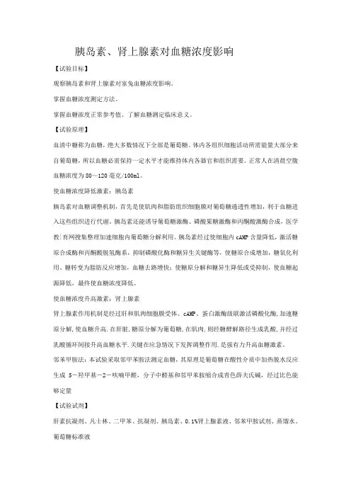 胰岛素、肾上腺素对血糖浓度的影响实验设计