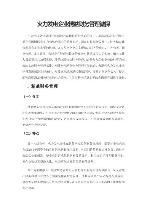 火力发电企业精益财务管理微探