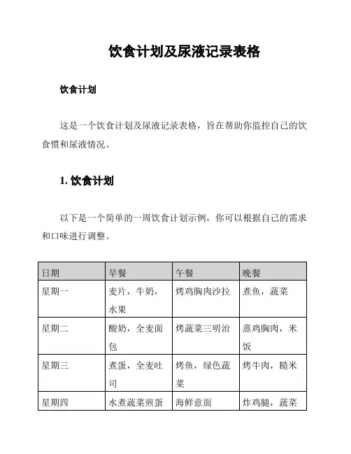 饮食计划及尿液记录表格
