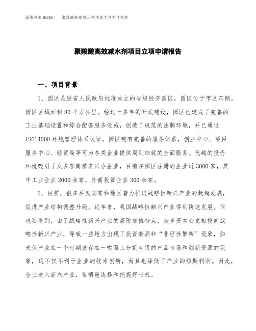 聚羧酸高效减水剂项目立项申请报告模板