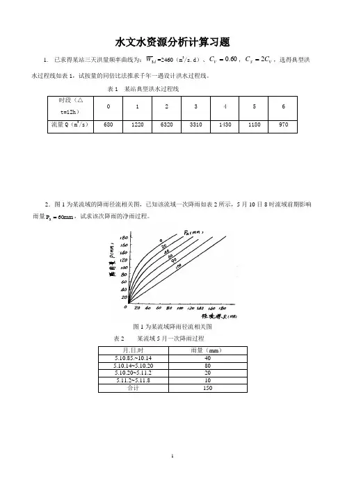 水文水资源教材-水文水资源分析计算练习题