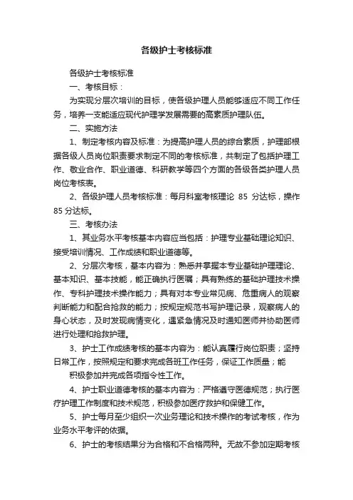 各级护士考核标准