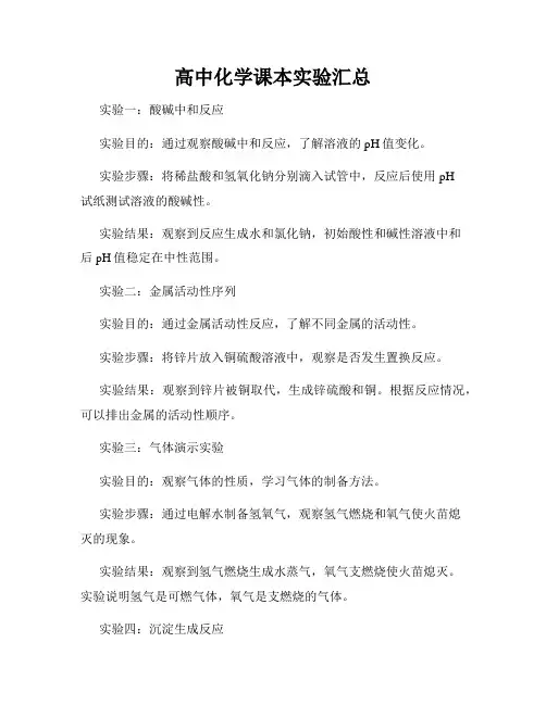 高中化学课本实验汇总