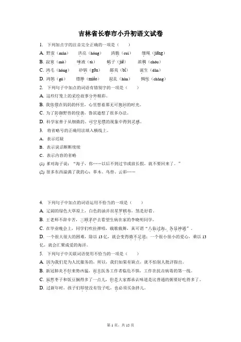 最新整理吉林省长春市小升初语文试卷和答案解析