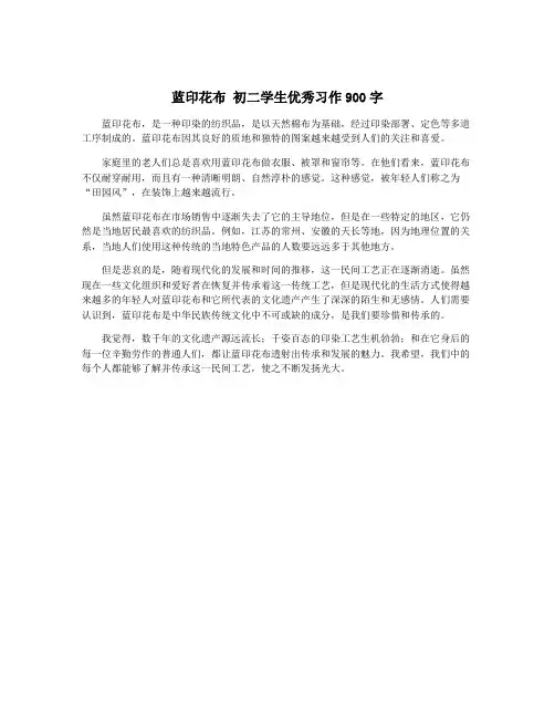 蓝印花布 初二学生优秀习作900字