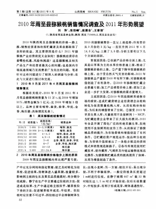 2010年周至县猕猴桃销售情况调查及2011年形势展望