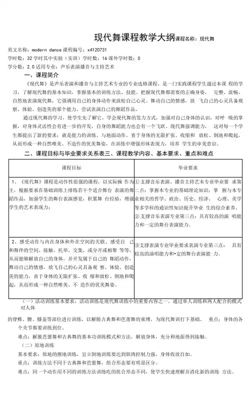 《现代舞》课程教学大纲