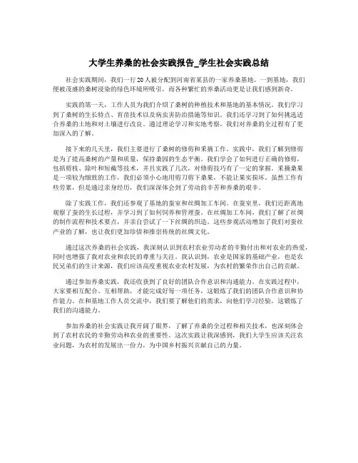大学生养桑的社会实践报告_学生社会实践总结