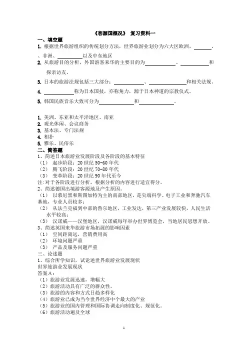 旅游管理-《客源国概况》 复习资料