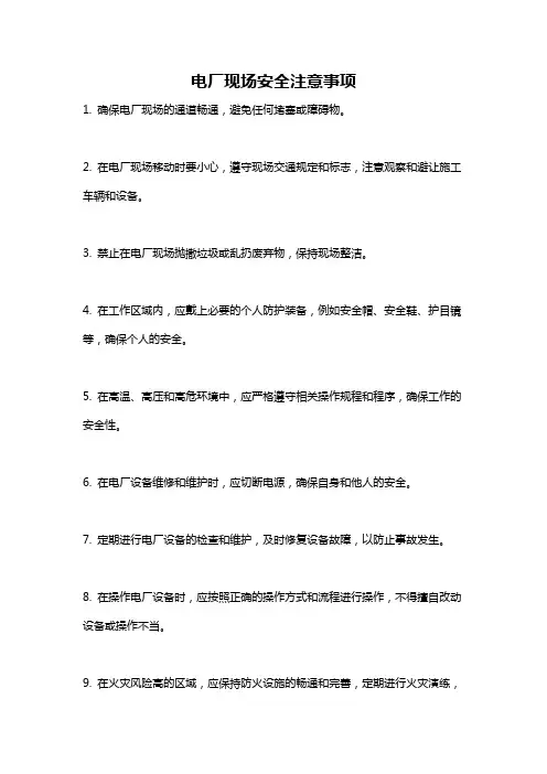 电厂现场安全注意事项