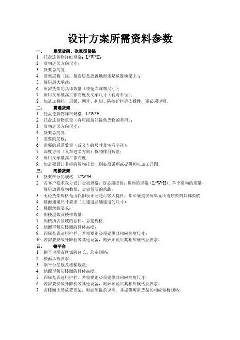 仓储货架设计方案所需参数