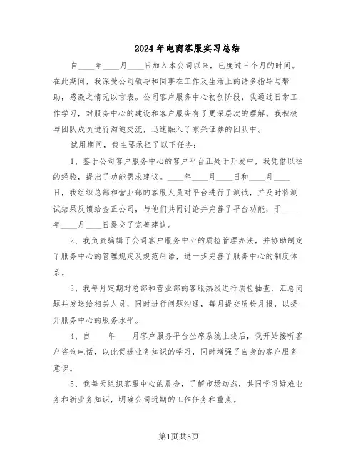 2024年电商客服实习总结（3篇）