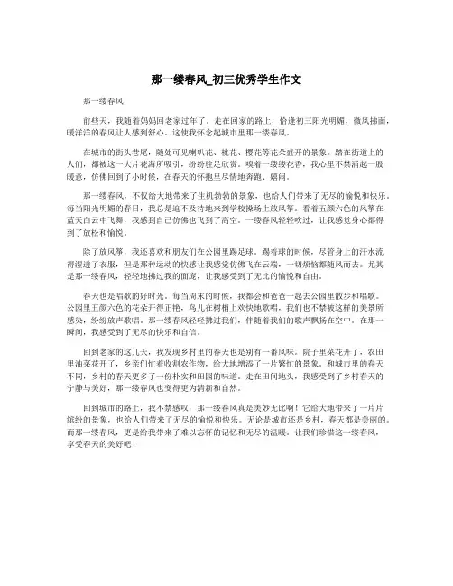 那一缕春风_初三优秀学生作文