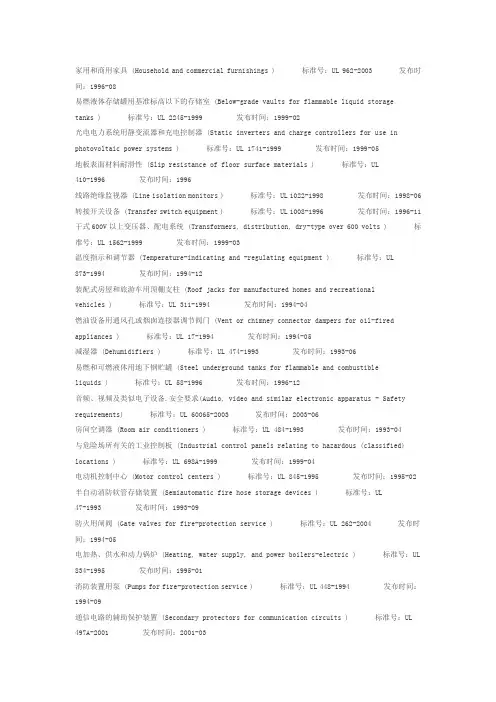 UL中英文目录