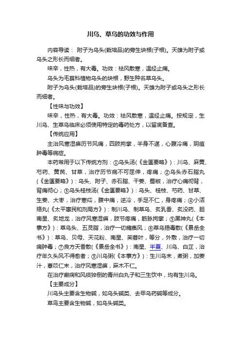 川乌、草乌的功效与作用