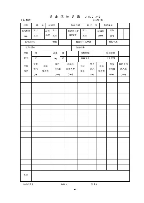 锤 击 沉 桩 记 录J