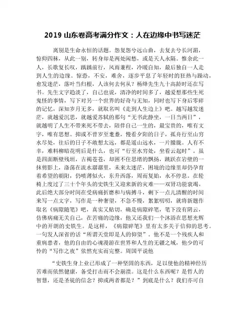 2019山东卷高考满分作文：人在边缘中书写迷茫