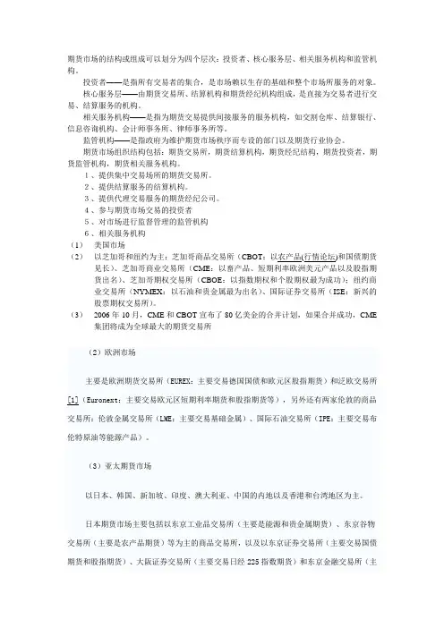 期货市场的结构或组成可以划分为四个层次