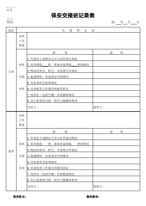 保安交接班记录表