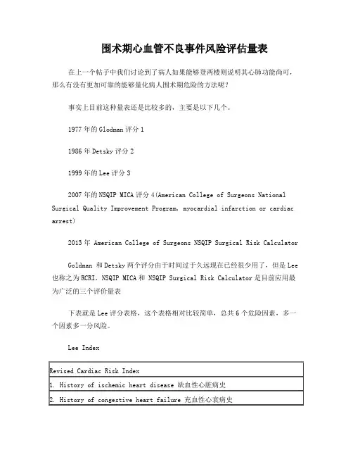 围术期心血管不良事件风险评估量表