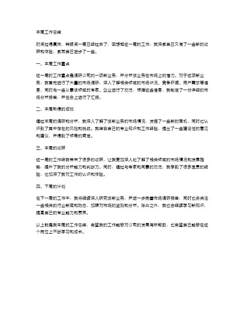 个人工作周总结范文