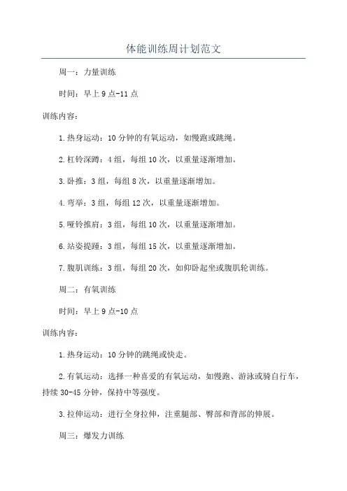 体能训练周计划范文