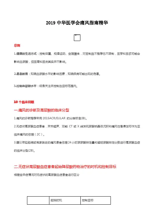 2019中华医学会痛风指南精华