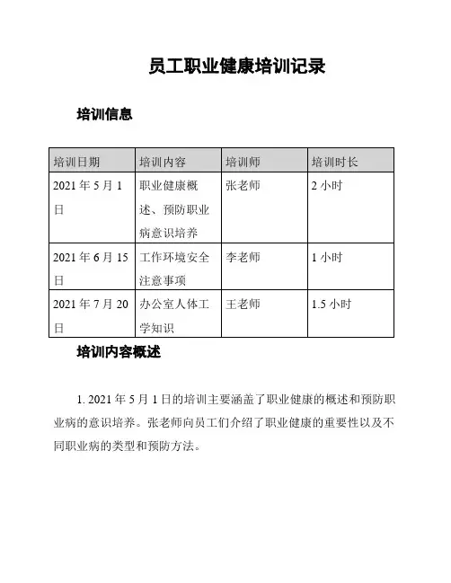 员工职业健康培训记录