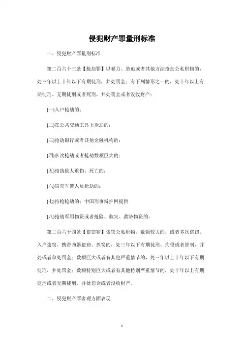 侵犯财产罪量刑标准