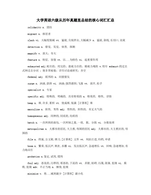 大学英语六级从历年真题里总结的核心词汇汇总