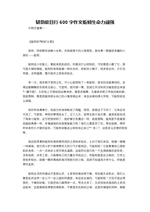韧劲歌且行600字作文蚯蚓生命力顽强