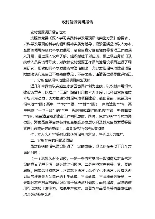 农村能源调研报告