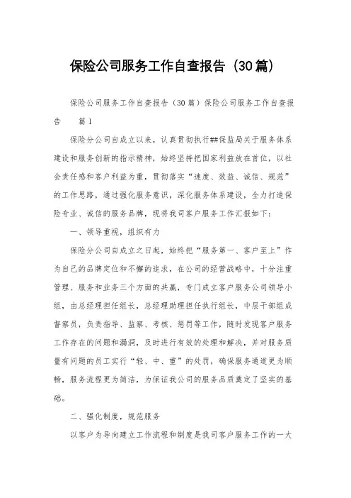 保险公司服务工作自查报告(30篇)