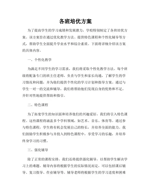 各班培优方案