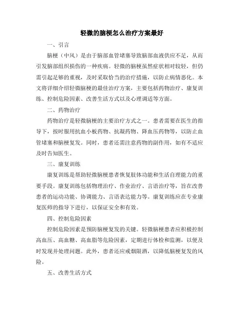 轻微的脑梗怎么治疗方案最好